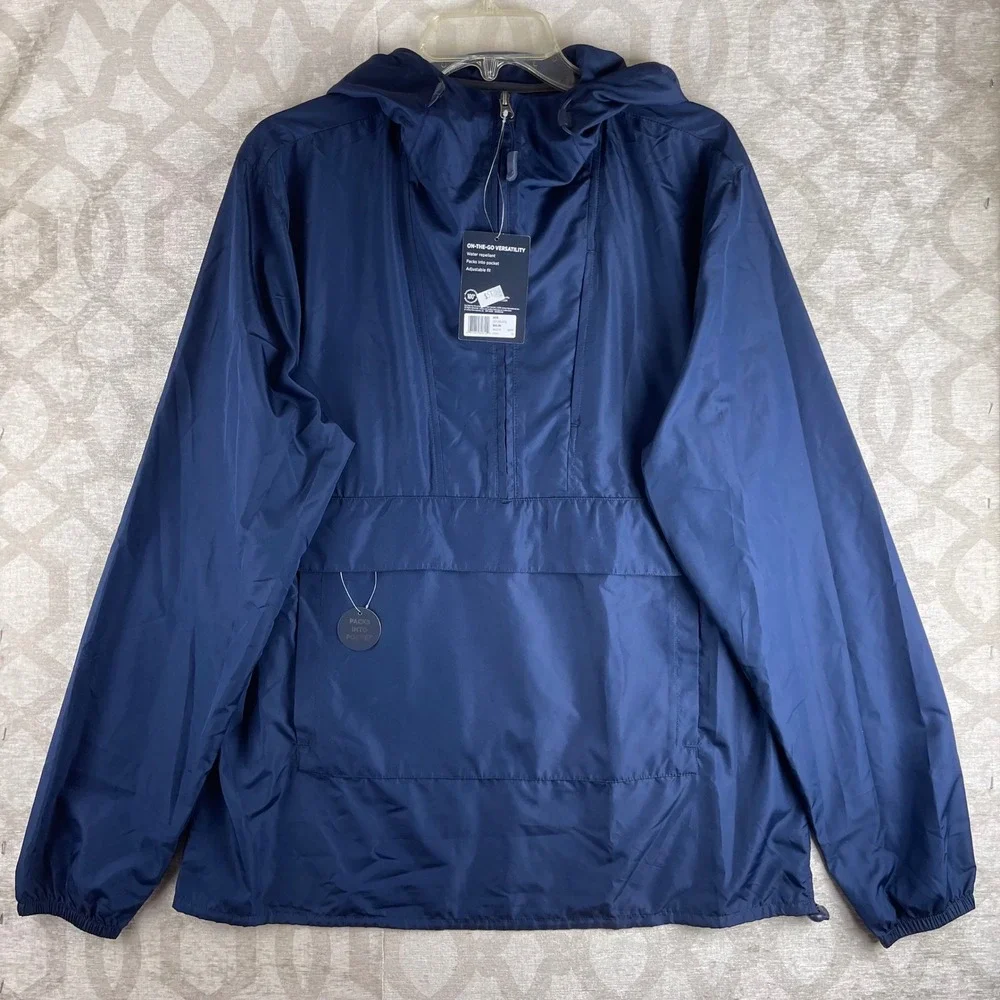 Jockey On-The-Go Versatility Mens M Navy Blue NWT Packable Anorak Windbreaker